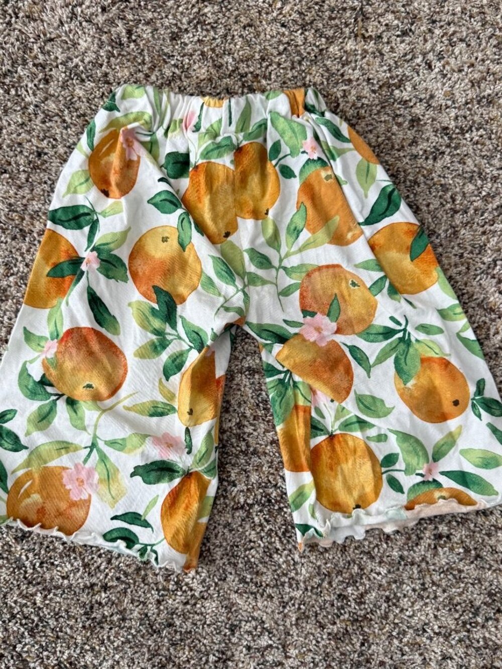 Unbranded Orange Citrus Floral Print Wide Leg Knit Pants Lettuce Edge Hem